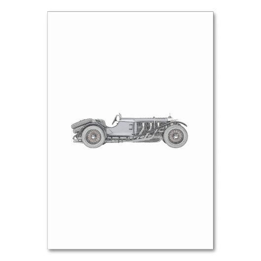 Zwart-wit 1928 Mercedes-Benz SSK Tekening Kaart (Voorkant)