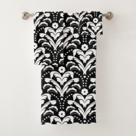 Zwart-wit 1930s Damask Elegant Bad Handdoek