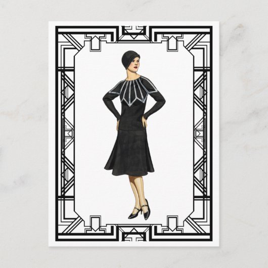  zwart-wit 1930s Sweater Dress Briefkaart (Voorkant)