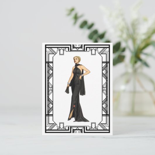 zwart-wit 1930s Zijderoute Mode Briefkaart (Staand voorkant)