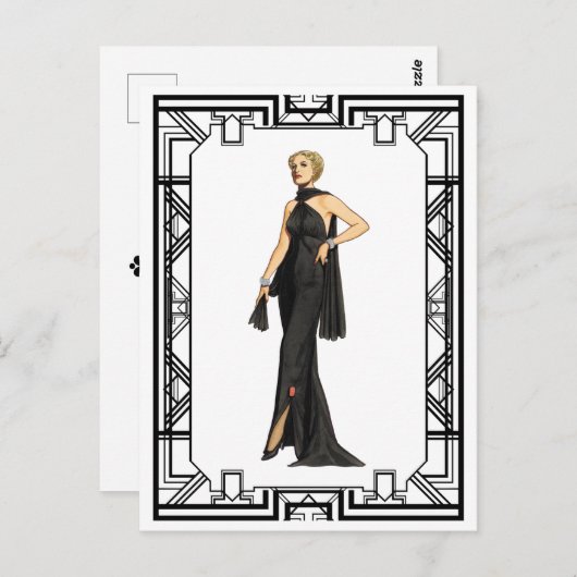  zwart-wit 1930s Zijderoute Mode Briefkaart (Voorkant / Achterkant)