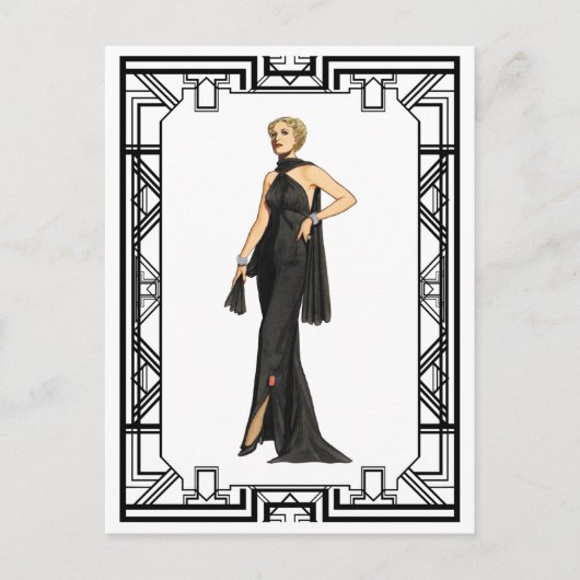 zwart-wit 1930s Zijderoute Mode Briefkaart (Voorkant)