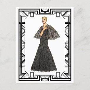 zwart-wit 1940 Zwitserse Dot Tulle Gown Briefkaart