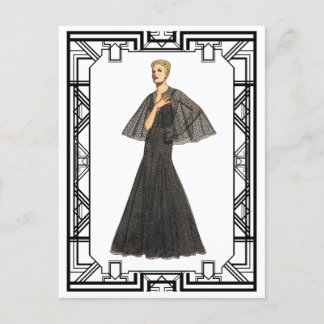 zwart-wit 1940 Zwitserse Dot Tulle Gown Briefkaart