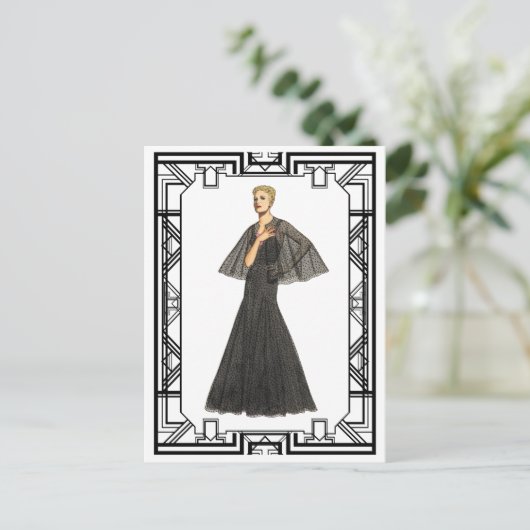 zwart-wit 1940 Zwitserse Dot Tulle Gown Briefkaart (Staand voorkant)