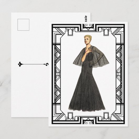  zwart-wit 1940 Zwitserse Dot Tulle Gown Briefkaart (Voorkant / Achterkant)