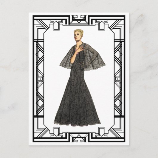 zwart-wit 1940 Zwitserse Dot Tulle Gown Briefkaart (Voorkant)