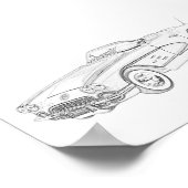 Zwart-wit 1958 Chevy Corvette Illustration Poster (Hoek)