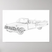 Zwart-wit 1960 Chevy Impala Convertible Poster (Voorkant)