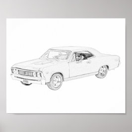 Zwart-wit 1967 Chevy Chevelle Wall Poster