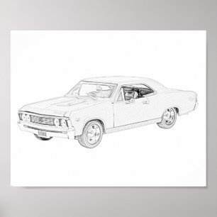 Zwart-wit 1967 Chevy Chevelle Wall Poster