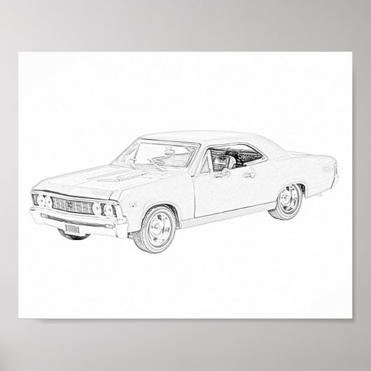 Zwart-wit 1967 Chevy Chevelle Wall Poster (Voorkant)