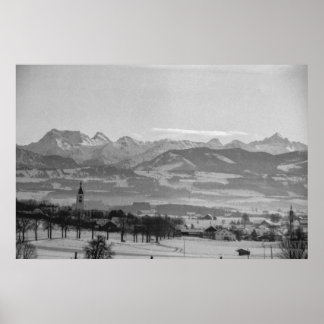 Zwart-wit 1968 Duits winterstadje Beieren Poster