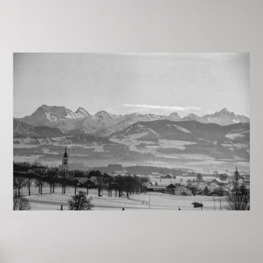 Zwart-wit 1968 Duits winterstadje Beieren Poster (Voorkant)