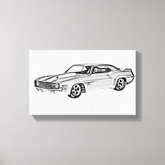 Zwart-wit 1969 Camaro Z28 Illustratie Canvas Afdruk (Voorkant)