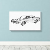 Zwart-wit 1969 Camaro Z28 Illustratie Canvas Afdruk (Insitu (Houten vloer))
