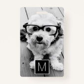 Zwart wit 1 Foto Collage Aangepast monogram Badge (Voorkant)
