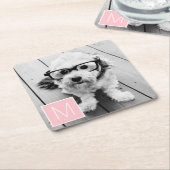 Zwart-wit 1 Foto Collage Aangepast monogram Kartonnen Onderzetters (Schuin)