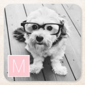 Zwart-wit 1 Foto Collage Aangepast monogram Kartonnen Onderzetters (Voorkant)