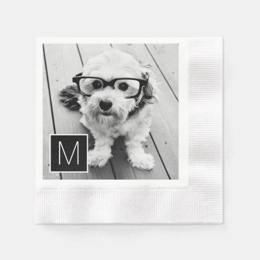 Zwart-wit 1 Foto Collage Aangepast monogram Servetten (Voorkant)