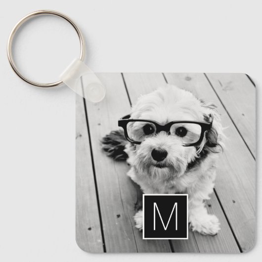 Zwart-wit 1 Foto Collage Aangepast monogram Sleutelhanger (Voorkant)