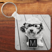 Zwart-wit 1 Foto Collage Aangepast monogram Sleutelhanger (Voorkant)