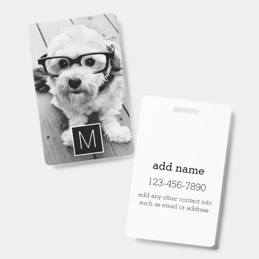 Zwart Wit 1 Foto Collage Aangepaste Monogram Badge (Voor- en achterkant)