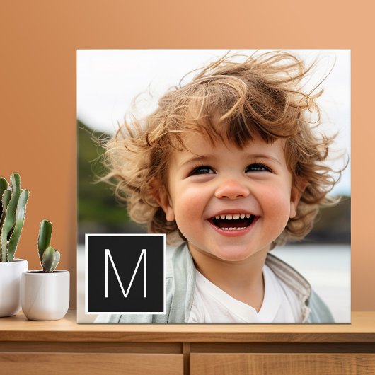 Zwart-wit 1 foto collage aangepaste monogram canvas afdruk