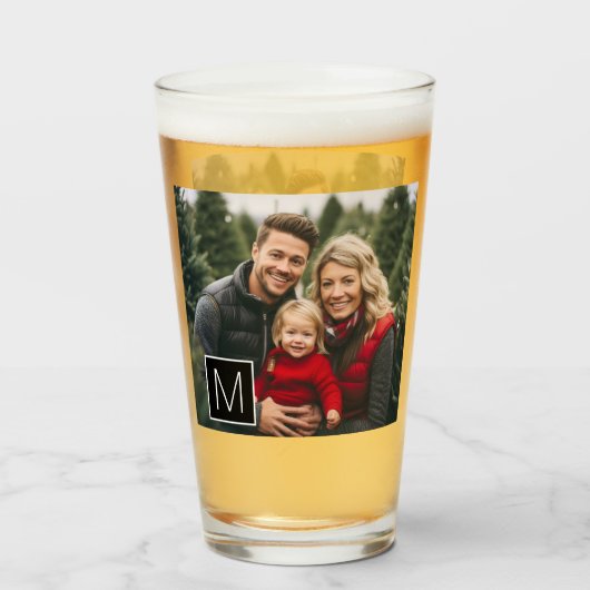 Zwart-wit 1 foto collage aangepaste monogram glas (Voorkant gevuld)