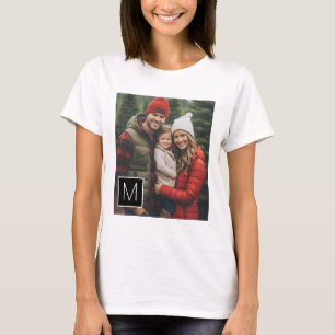 Zwart-wit 1 foto collage aangepaste monogram t-shirt