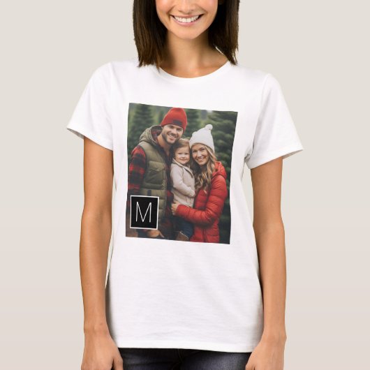 Zwart-wit 1 foto collage aangepaste monogram t-shirt (Voorkant)