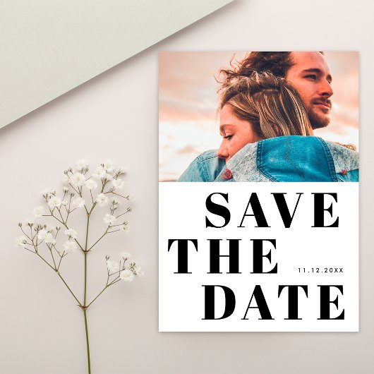 Zwart-wit 1 foto minimalistische eenvoudige bruilo save the date