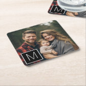 Zwart-wit 1 Photo Collage Single Monogram Kartonnen Onderzetters (Schuin)