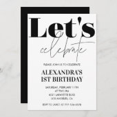 Zwart-wit 1e verjaardag uitnodiging Modern (Voorkant / Achterkant)