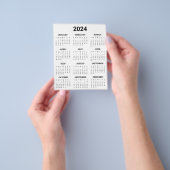 Zwart-wit 2024 Jaar op oogopslag Kalender Flyer (Hand)