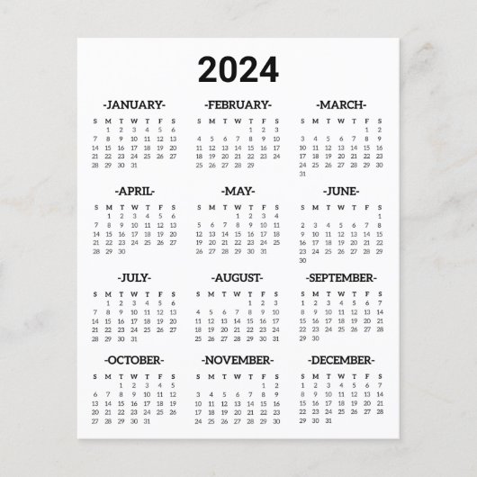 Zwart-wit 2024 Jaar op oogopslag Kalender Flyer (Voorkant)