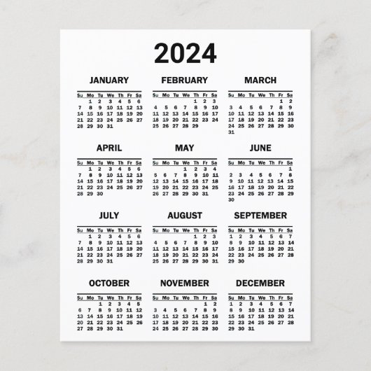 Zwart-wit 2024 Jaar op oogopslag Kalender Flyer (Voorkant)