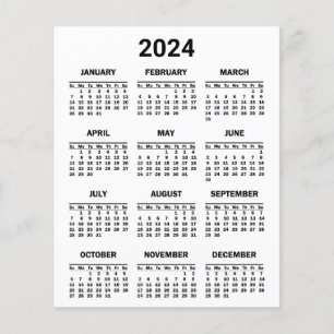 Zwart-wit 2024 Jaar op oogopslag Kalender Flyer