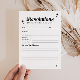 Zwart-wit 2024 New Year Resolution List Kaart