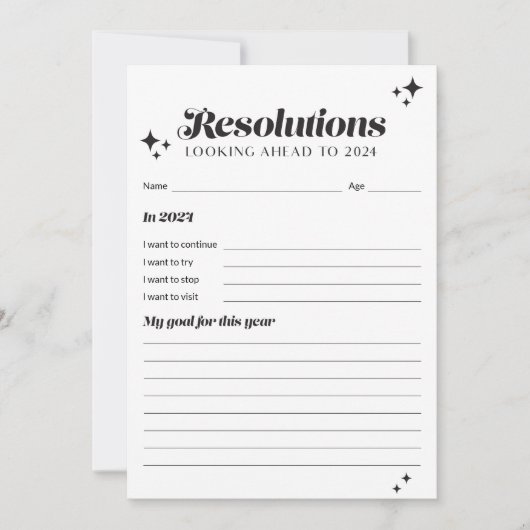 Zwart-wit 2024 New Year Resolution List Kaart (Voorkant)