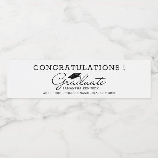 Zwart-wit 2025 Afstuderen afstudeerfeest Waterfles Etiket (Enkel label)