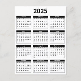 Zwart-wit 2025 jaar in een oogopslag briefkaart
