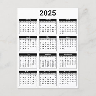 Zwart-wit 2025 jaar in een oogopslag briefkaart