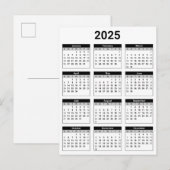 Zwart-wit 2025 jaar in een oogopslag briefkaart (Voorkant / Achterkant)