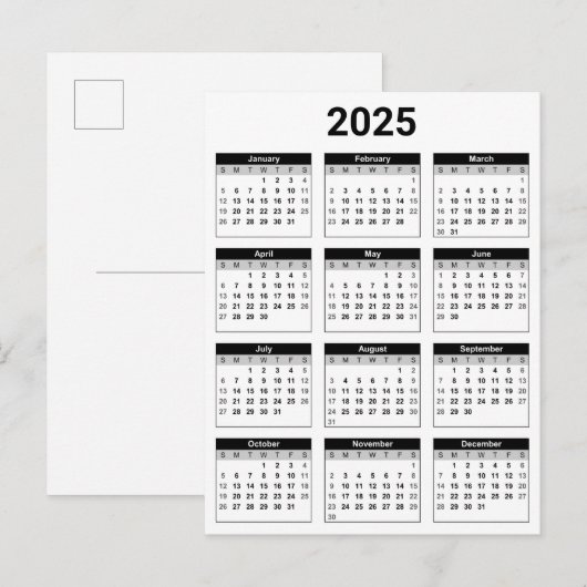 Zwart-wit 2025 jaar in een oogopslag briefkaart (Voorkant / Achterkant)