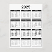 Zwart-wit 2025 jaar in een oogopslag briefkaart (Voorkant)