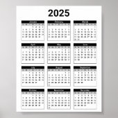 Zwart-wit 2025 jaar in een oogopslag poster (Voorkant)