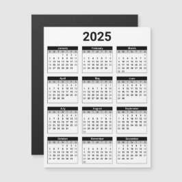 Zwart-wit 2025 Jaarlijkse Kalender Magnetische Kaa