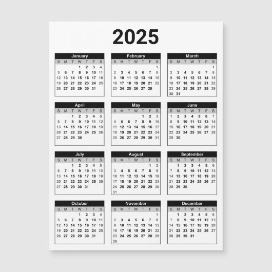 Zwart-wit 2025 Jaarlijkse Kalender Magnetische Kaa (Voorkant)