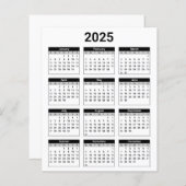 Zwart-wit 2025 Jaarlijkse kalender Papieren Blad (Voorkant / Achterkant)